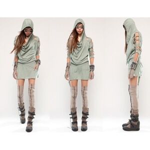 DEMOBAZA Limited Edition Sage Green Dress Hoody Vishuddha Post-Apocalyptic Small